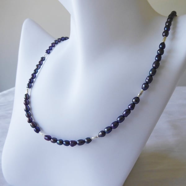 Unique Sterling Silver and Freshwater Peacock Pearl Necklace  