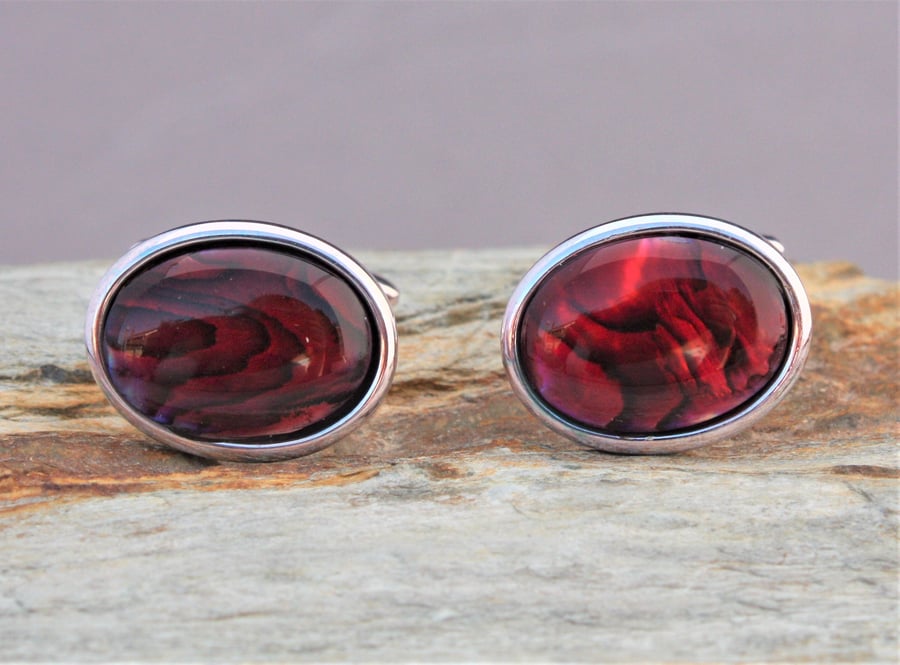Red abalone cuff links 18x13mm