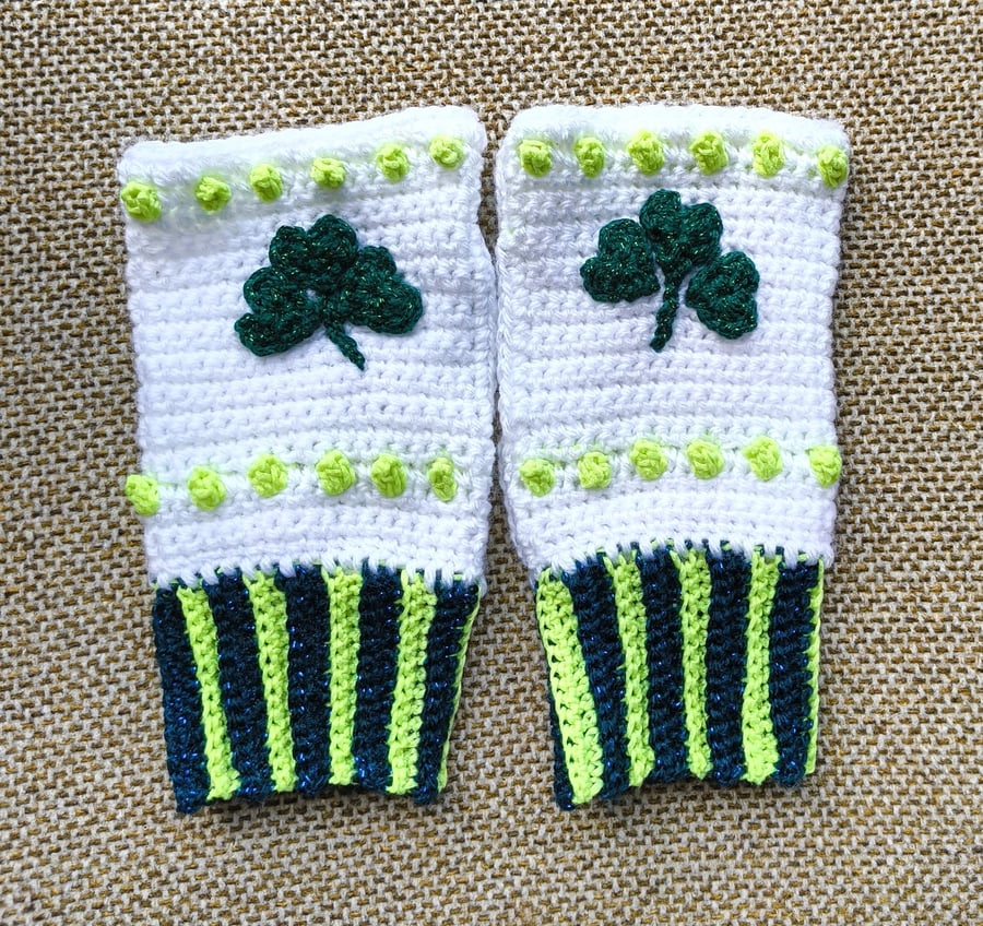 Shamrock Crochet Fingerless Gloves