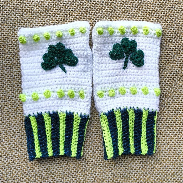 Shamrock Crochet Fingerless Gloves