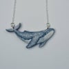 Humpback Whale Necklace, Illustrated wooden jewellery. Hand made