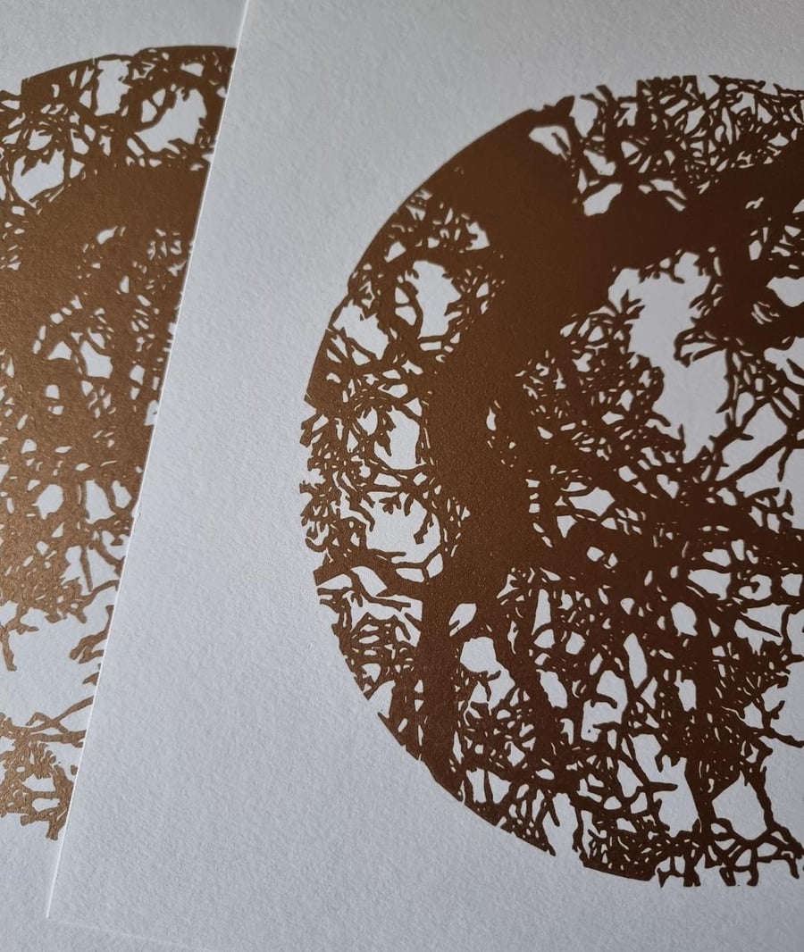 Forest Gold Limited Edition Handpulled  Linoprint Forest Collection