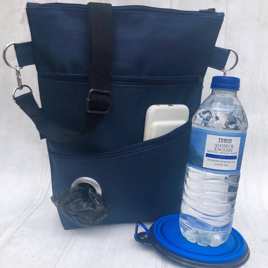 Dog walking bag, waterproof navy