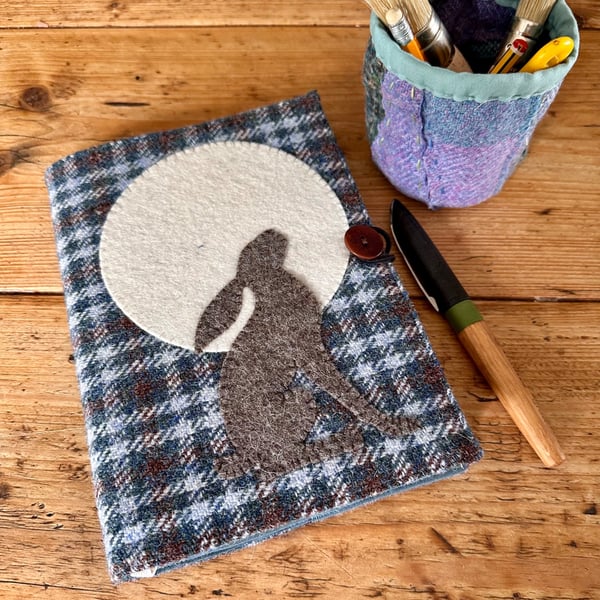 Moon Gazing Hare Vintage Welsh Tweed Journal Cover & Notebook
