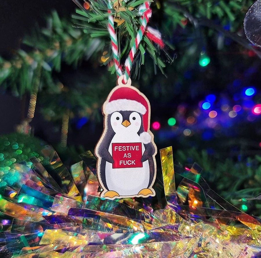 Penguin Christmas tree decoration, hanging ornament, wooden Christmas decoration