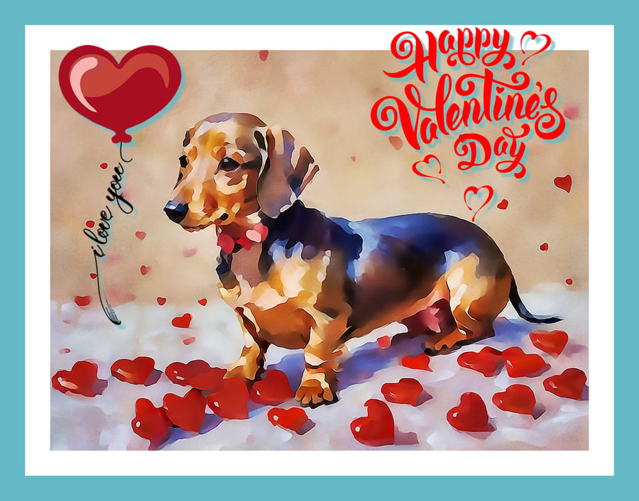 Sausage Dog Puppy Happy Valentine's Day Card 