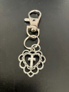 heart cross keyring bag charm zip puller swivel clip on key chain lanyard