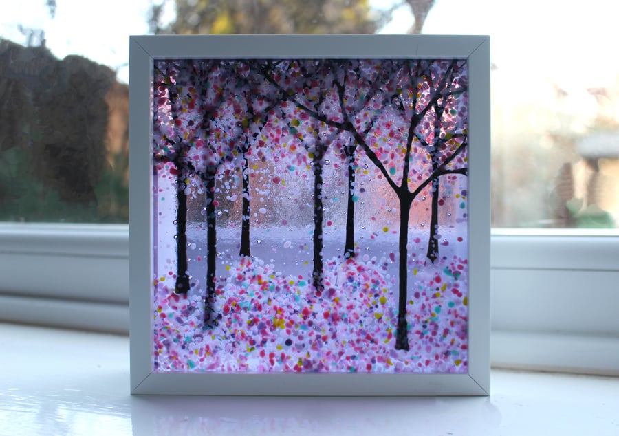 Seconds Sunday 15cm x 15cm Deep Frame Fused Glass  Picture with fairy lights