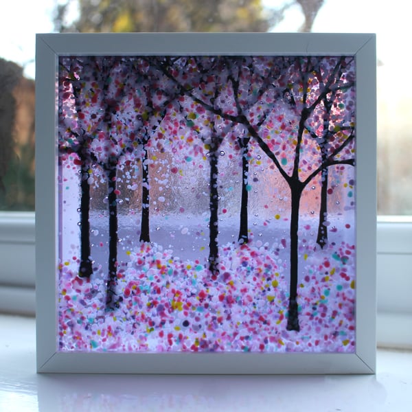 Seconds Sunday 15cm x 15cm Deep Frame Fused Glass  Picture with fairy lights
