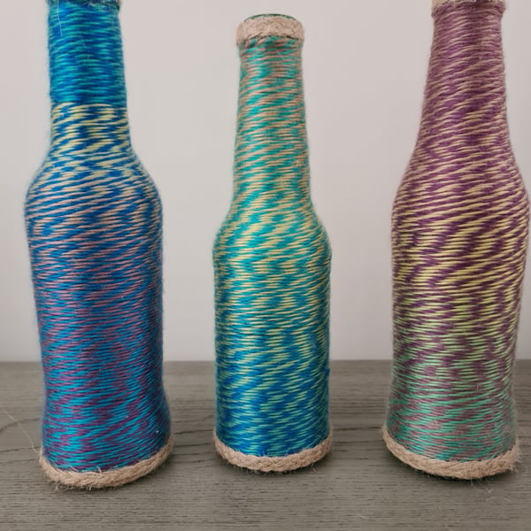 Set of 3 marble yarn wrapped bottles