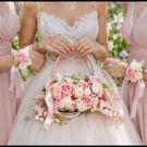 Luxury Wedding Flower Girl Basket & 2x Wrist Corsages Set Blush Pink Handmade