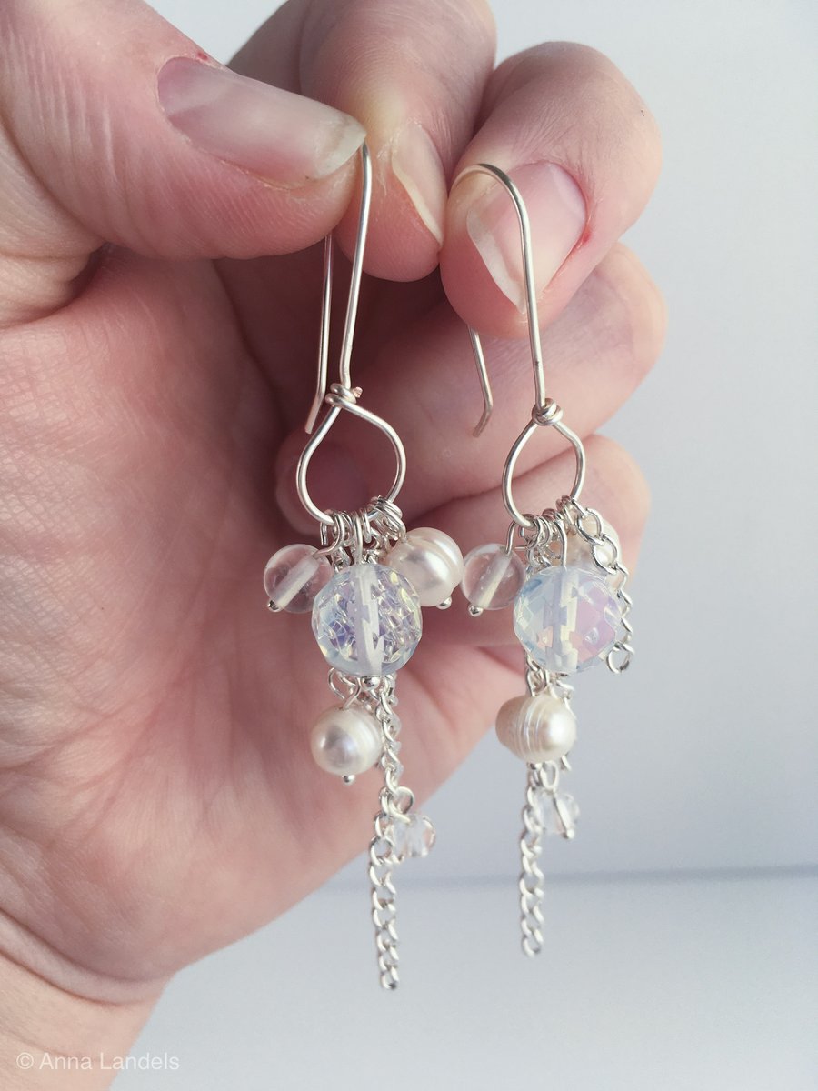 White multi-gem dangle earrings - made in Scotland. 