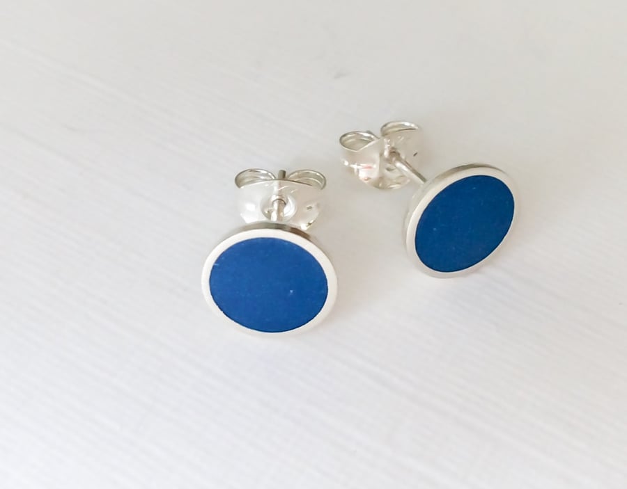 Colour Dot Studs Blue, Minimalist, Everyday Earrings