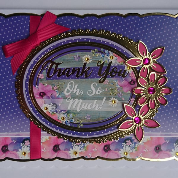 Handmade Card Thank You Oh So Much! Pink and Gold Foiled Flowers