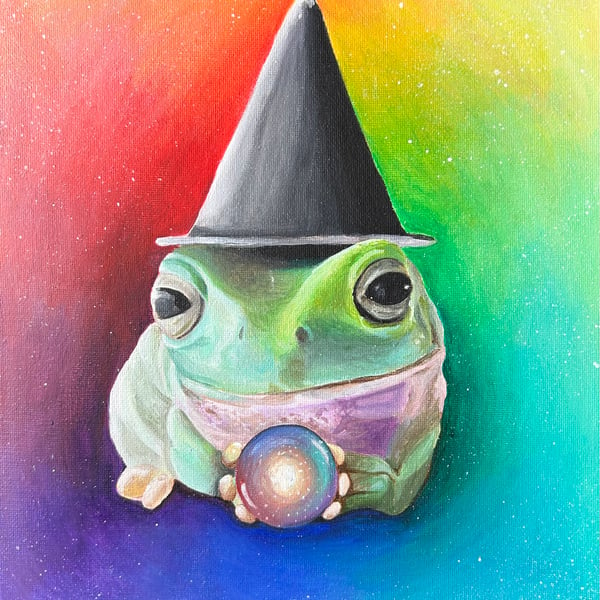 Original Witchy Frog Acrylic Painting Free Shipping