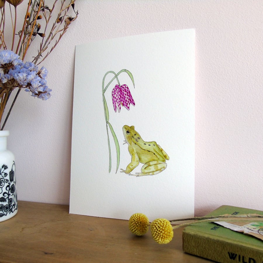 Frog and Fritillary A5 Giclée Fine Art Print