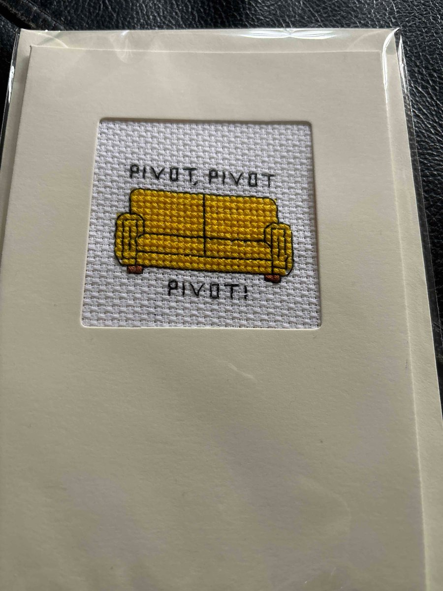Cross stitched Pivot card. 