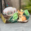 Hornsea deer pincushion embroidered flowers and bee