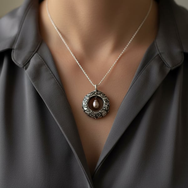 Equestrial Silver Pendant with Dangling Pearl 