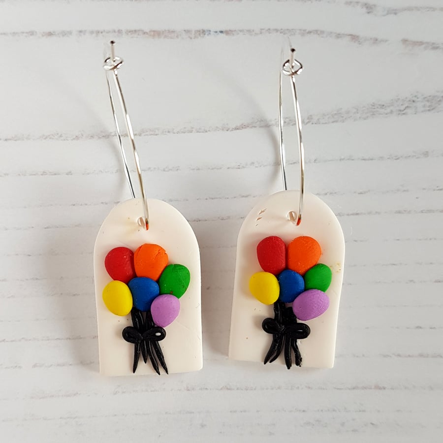 Bunch of rainbow colour balloons hoop earrings