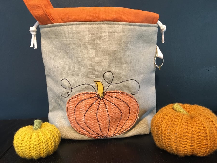 Primitive Pumpkins Project bag, Autumn themed project bag, pumpkin project bag, 