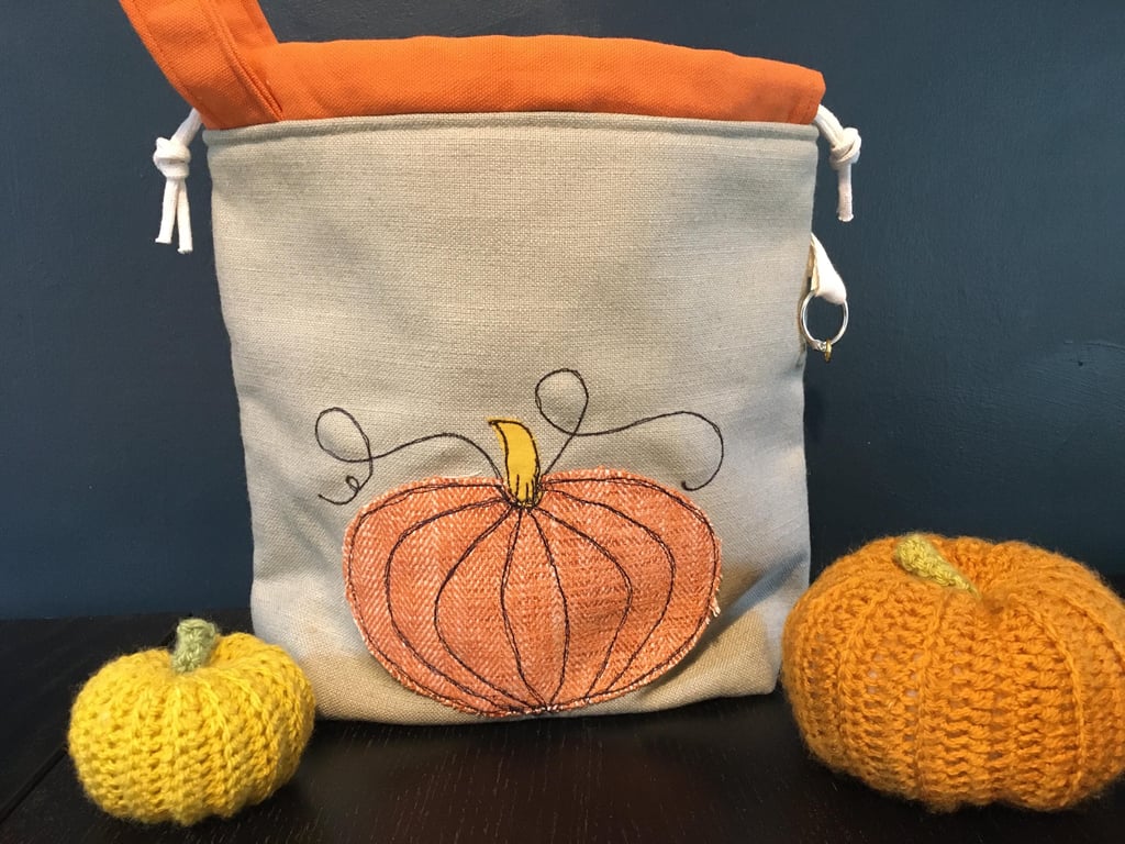 Primitive Pumpkins Project bag, Autumn themed project bag, pumpkin project bag, 