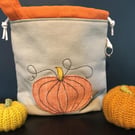 Primitive Pumpkins Project bag, Autumn themed project bag, pumpkin project bag, 