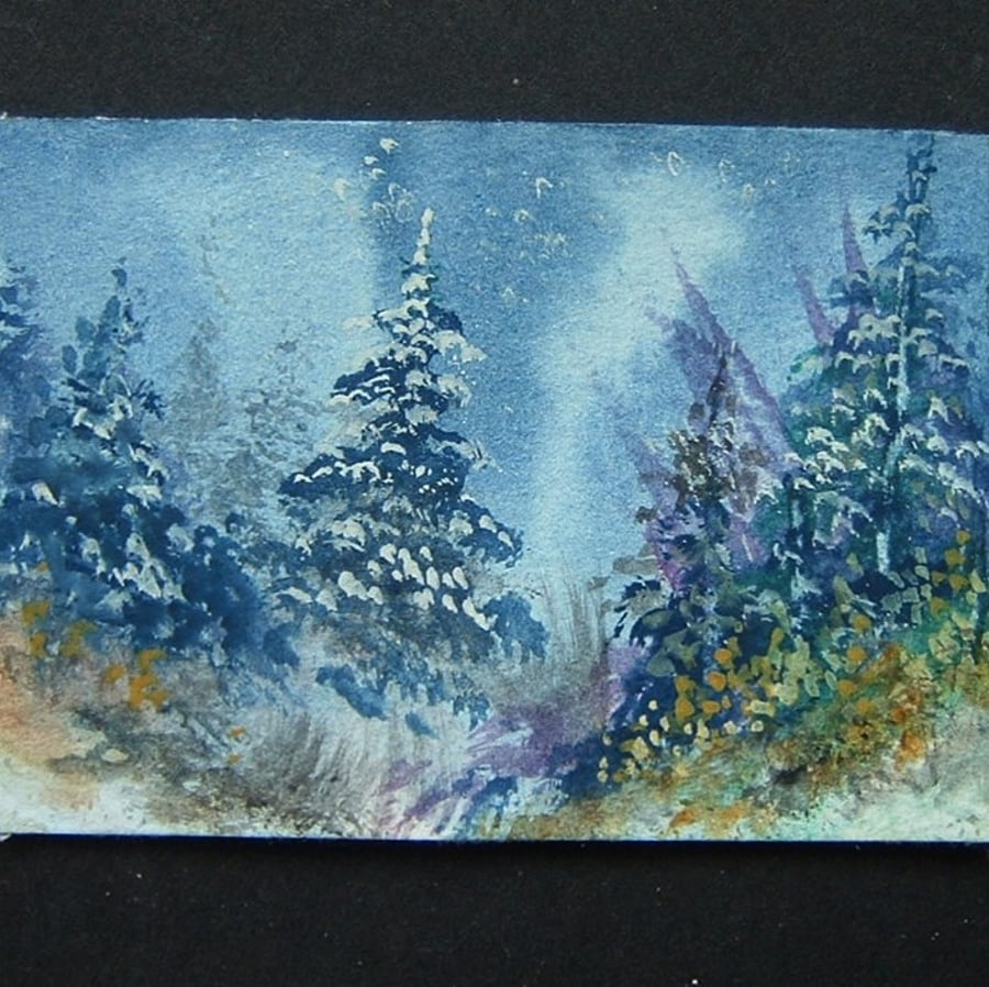 aceo art painting winter trees ref 500