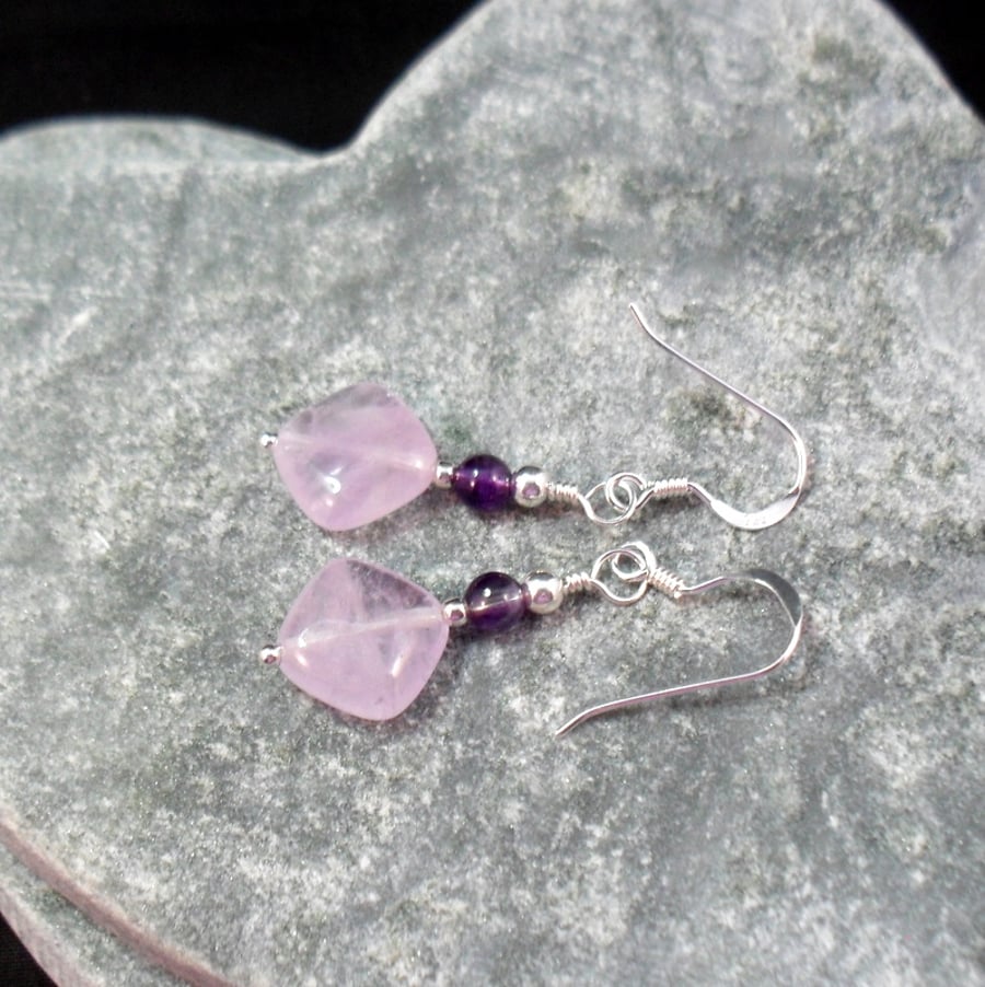 Purple and Lavender Amethyst  Earrings Sterling Silver