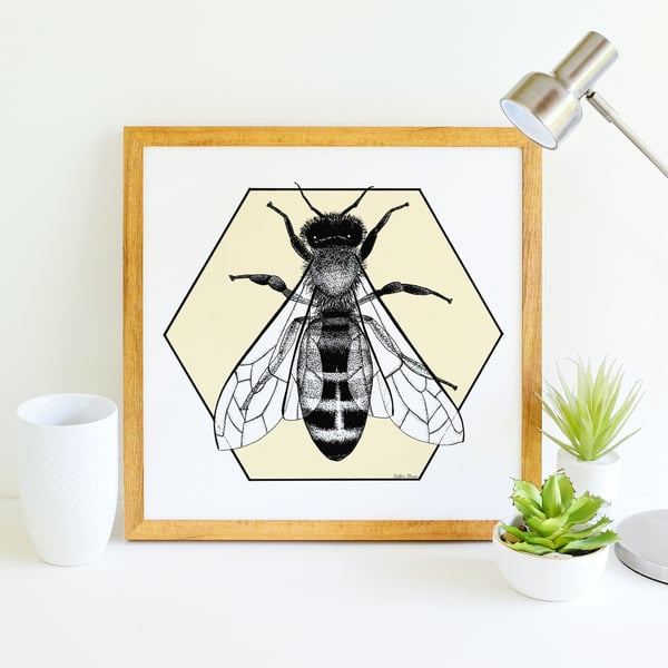 Honey Bee Art Illustration Giclee Print 
