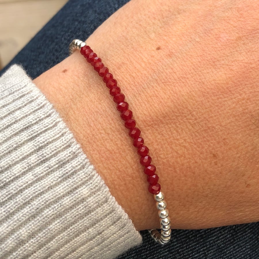 Sterling Silver and dark red crystal bracelet