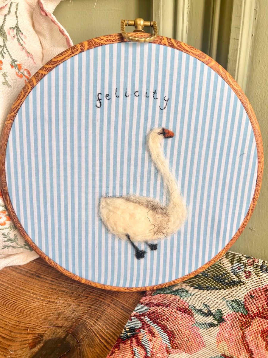 Handmade Needlefelt Swan Personalised Wall Art, Wall Decor, Wall Hanging 