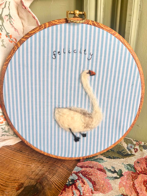 Handmade Needlefelt Swan Personalised Wall Art, Wall Decor, Wall Hanging 