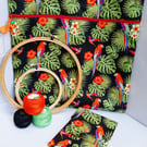 Project Bag, Cross Stitch, Embroidery and Accessory Purse featuring Parrots