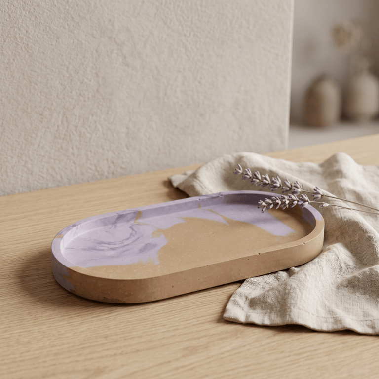 Coffee and Lilac Oval Decorative Dish - Purple and Brown Catchall Valet Tray