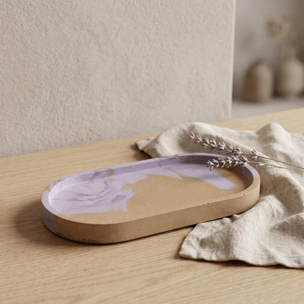 Coffee and Lilac Oval Decorative Dish - Purple and Brown Catchall Valet Tray