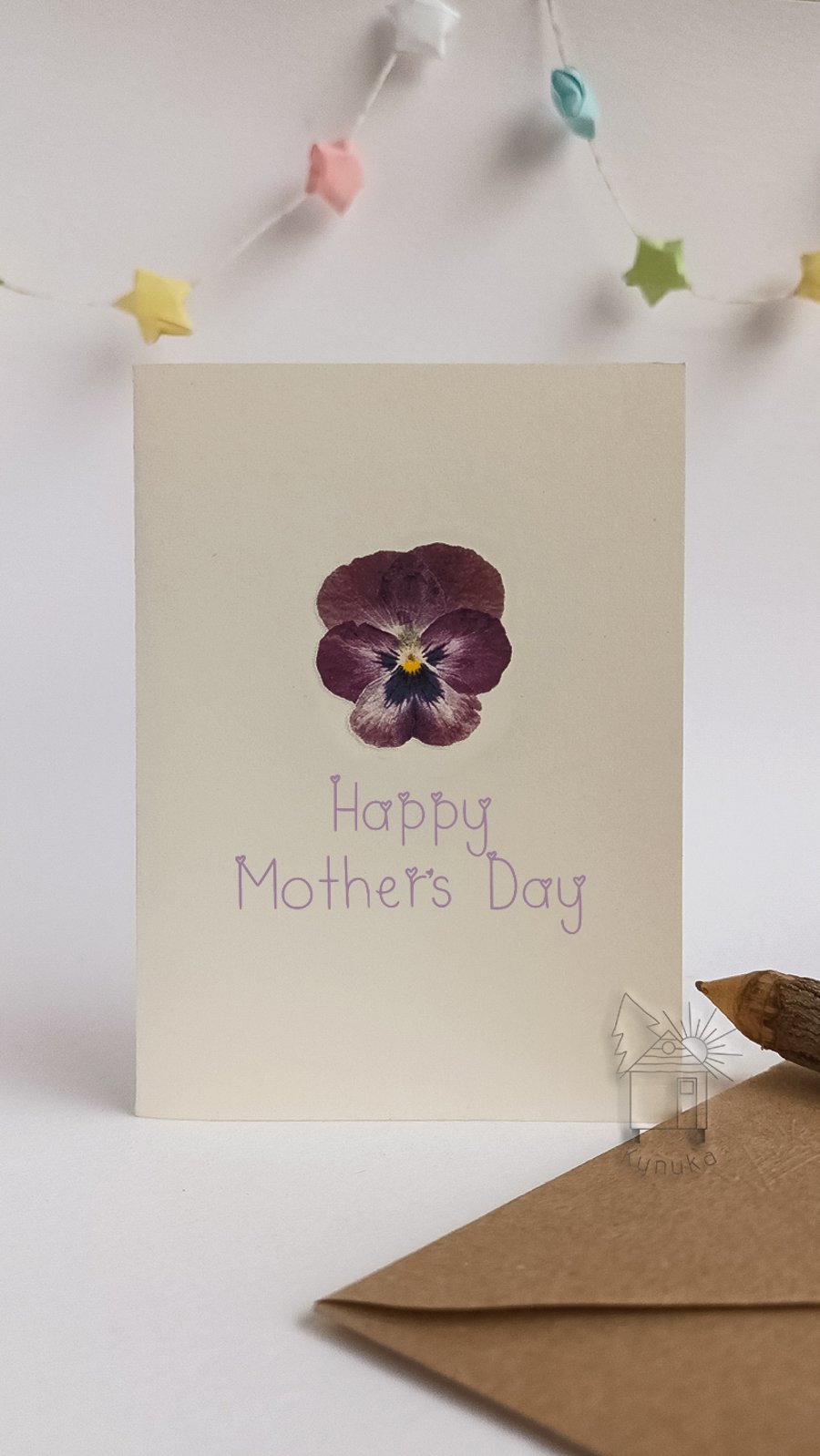 Mother's Day card, Viola, pressed flower card