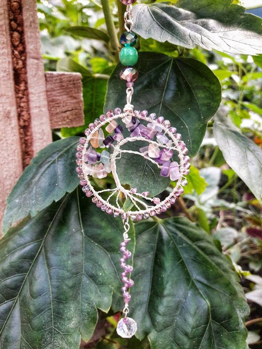 Tree of life beaded gemstone suncatcher handing ornament