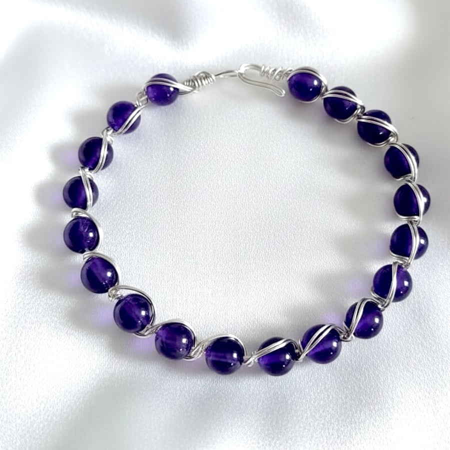 Handmade Wire Wrapped Purple Chalcedony Bangle