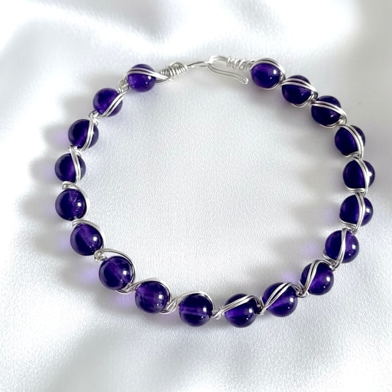 Handmade Wire Wrapped Purple Chalcedony Bangle