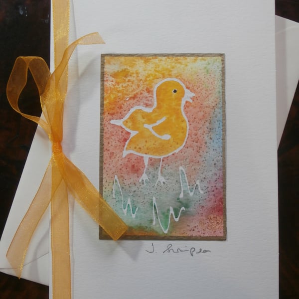 Hand painted (not printed) Easter Chicken watercolour card.