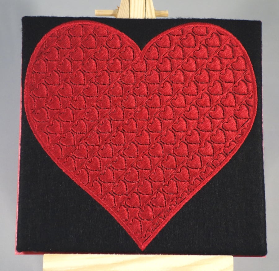 Valentines Card. Beautiful, handmade embroidered design