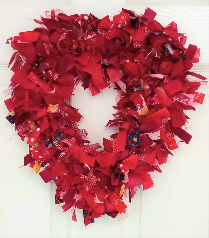 Red with Colour Pops Heart Shaped Rag Wreath