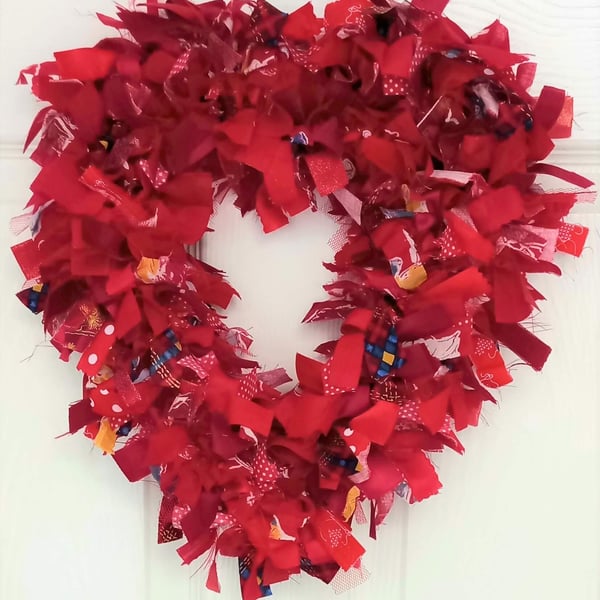 Red with Colour Pops Heart Shaped Rag Wreath