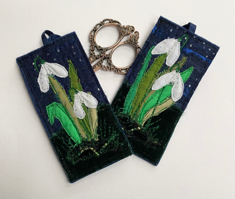 Snowdrop home decoration. Upcycled and embroidered. Homemade. 