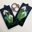 Snowdrop home decoration. Upcycled and embroidered. Homemade. 