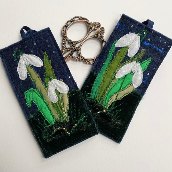 Snowdrop home decoration. Upcycled and embroidered. Homemade. 