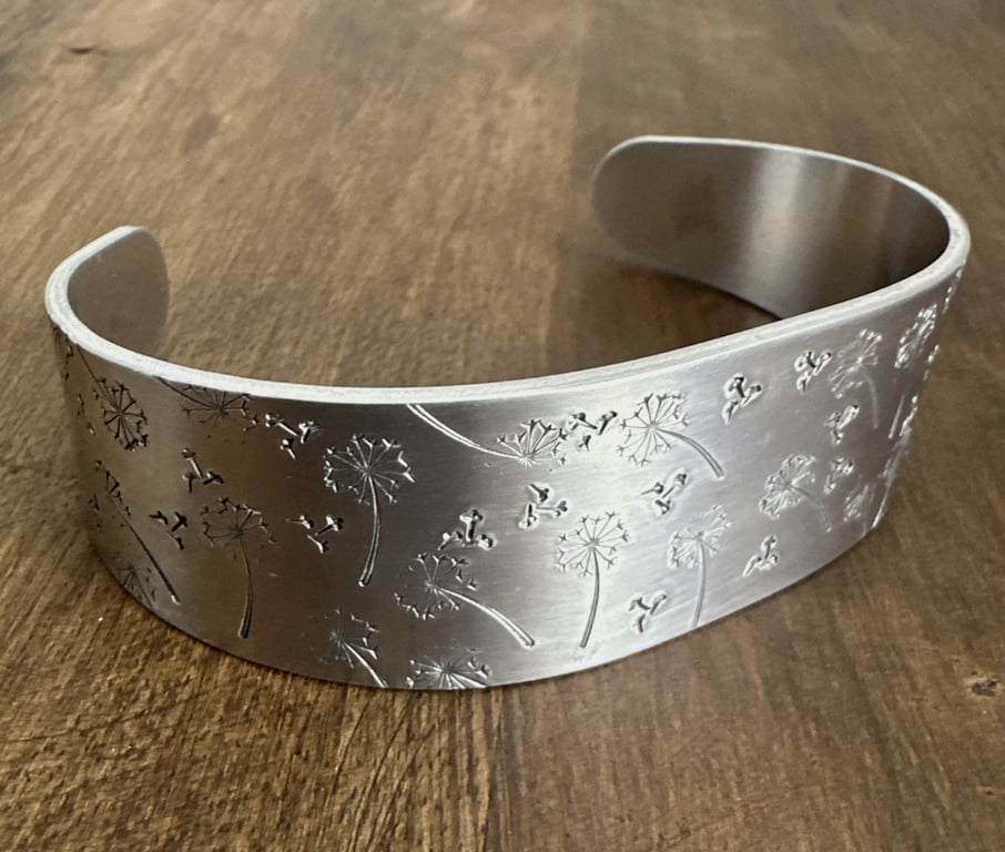 Dandelion Seed Head Wide Cuff Aluminium Bracelet