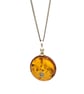 Genuine cognac baltic amber pendant necklace with cubic zirconia crystal