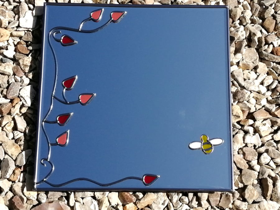 Art Nouveau Buds and Bumble Bee Wall Mirror 30cm Square